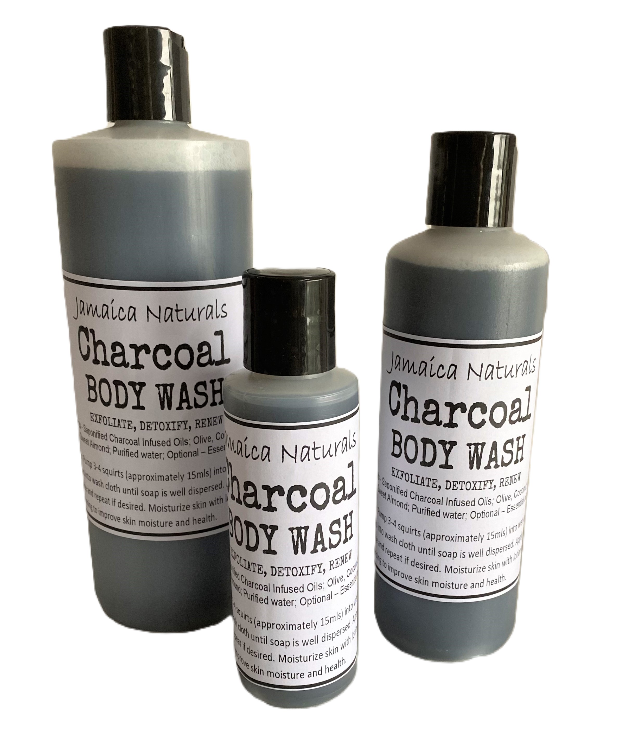 Jamaica Naturals Charcoal Body Wash bottles, All-Natural Body Wash, Chemical-Free Cleanser